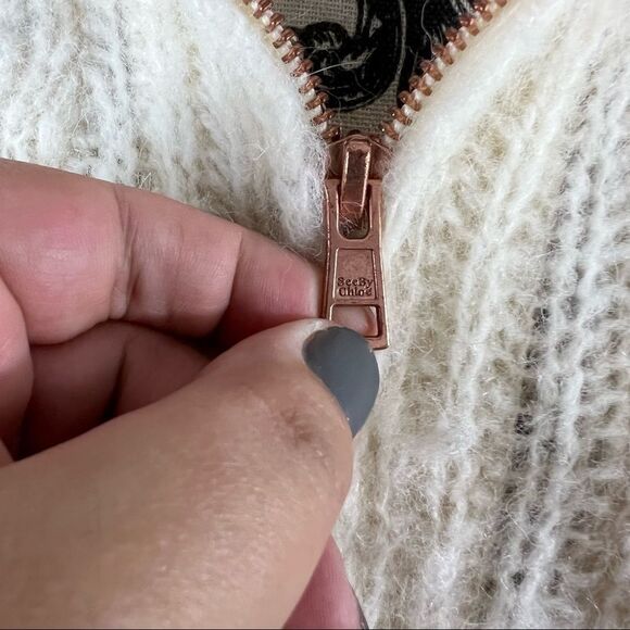 See by Chloe Alpaca Wool Zip Knit Sweater size medium cream and tan - Picture 6 of 10